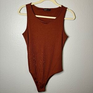 SHEIN Brown Tank Top Bodysuit Ribbed Material